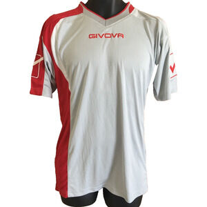 GIVOVA Mens Soccer Jersey Size Medium Short Sleeve Gray Red Futbol Shirt Top New